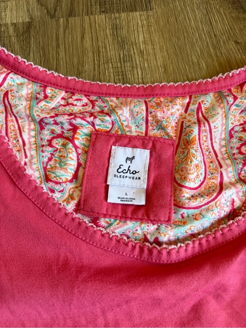 Echo Pink Short Sleeve Top with Paisley Trim - Picture 2 of 3